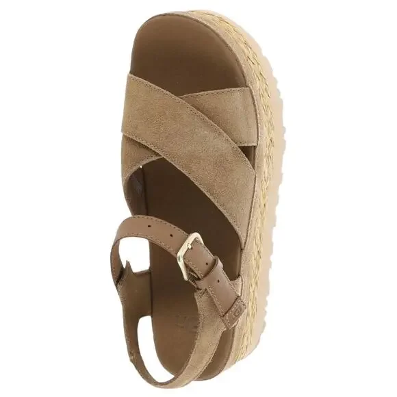 UGG Women's Aubrey Buckled Strappy Platform Suede Sandals Beige Size 9 1/2 - Picture 4 of 5